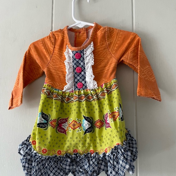 Ricrac & Ruffles Mixed Pattern Long Sleeve Cotton Dress 12 months - Picture 6 of 10